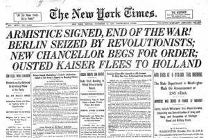 NYTimes Armistice headline, 1918
