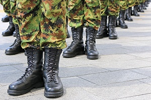 Military troops standing in line