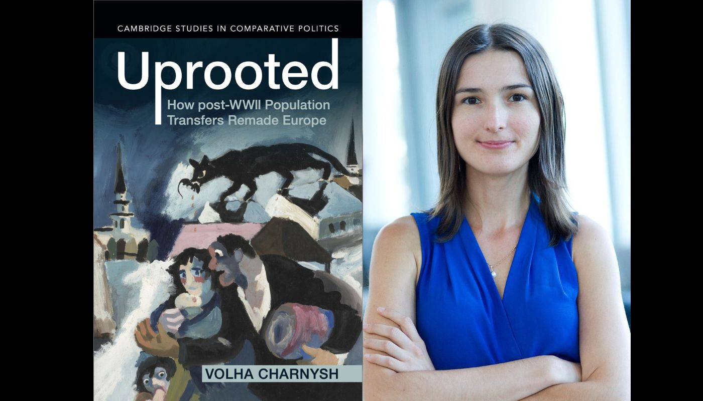 Prof. Volha Charnysh and her book cover Uprooted
