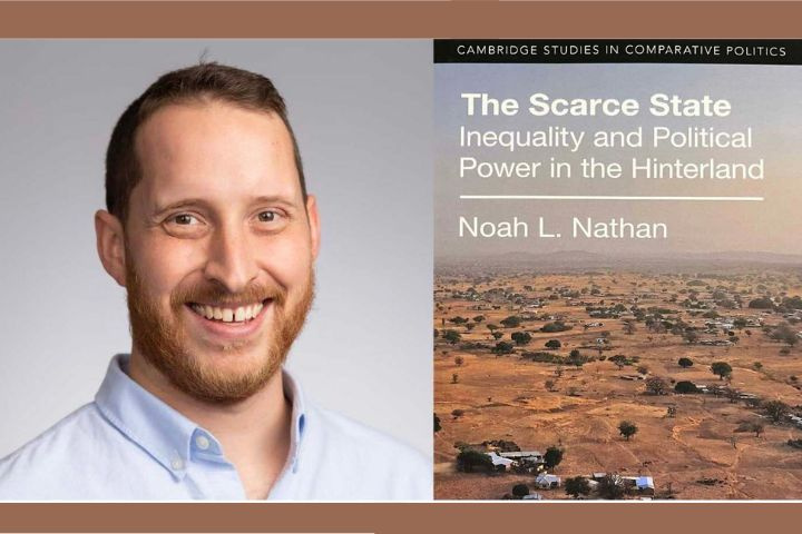 An image of Professor Noah Nathan and the cover of his book The Scarce State