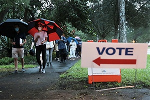 voting in the rain