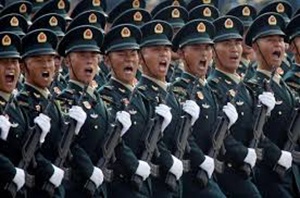 Chinese soldiers marching.