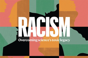Words Racism from colorful cover of Nature magazine